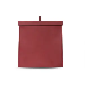 Car-mounted, foldable rear-seat trash can with a hanging design and foldable storage (red).