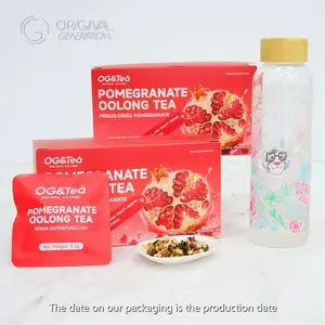 Bogo Pomegranate Oolong Tea 2 Cartons(1 Carton 55g 5.5g×10packs)×2 Oolong Tea With Color Changing Glass Water Bottle Snow Pear Pomegrante Apple Hibiscus Dragon Fruit