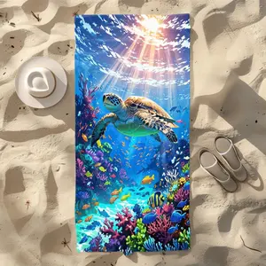 1pc Vibrant Underwater Turtle Beach Towel: Summer'S Splash of Color for Vacation, Beach, Pool - Men & Women'S Large Blanket Hand Towel