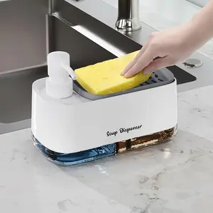 Soap Dispenser with Sponge Holder, 1 Count 2 in 1 Soap Dispenser, Sink Countertop Organizer, Dishwashing Liquid Dispenser for Kitchen Bathroom, Soap Container