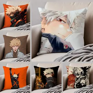 Japanese anime pop cool cute My Hero Academia Final Katsuki Bakugo Pillow Case Anti-dustmite Pillowcase Sofa Cushion Cover with Invisible Zipper Silky Short Plush Polyester Microfiber Fabric White Available in Different Sizes for Home Bed Use