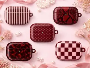Burgundy and Pink tone Airpods Case Gen 1 2 3 4 Collection, checkerboard/ tortoiseshell/ Polka Dot/ Stripes/ Snake Skin Pattern Case Covers