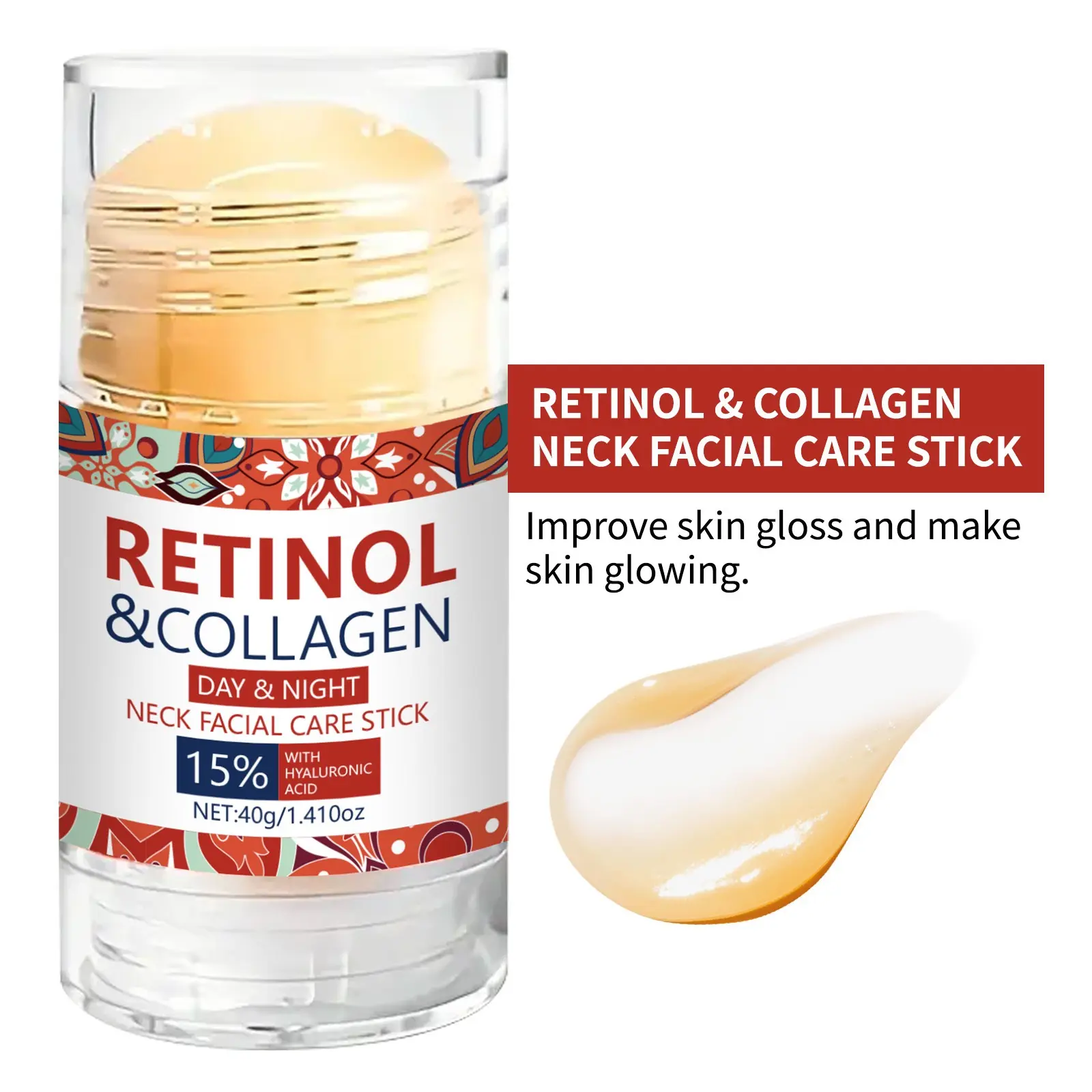 Retinol & Collagen Neck Facial Care Stick,Anti Aging Neckand Decollete Firming Cream-Tighten and Hydrate Skin Day& Night NeckTightening Cream Firm RepairSaggingRejuvenates Skin