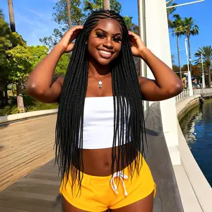 Full Lace Cornrow Braided Wigs for Black Women Lemonade Cornrow Braided Wig Box Braid Wig with Baby Hair Natural Black Braided Wig for Daily Wear, 34 inches 360°HD Full Lace