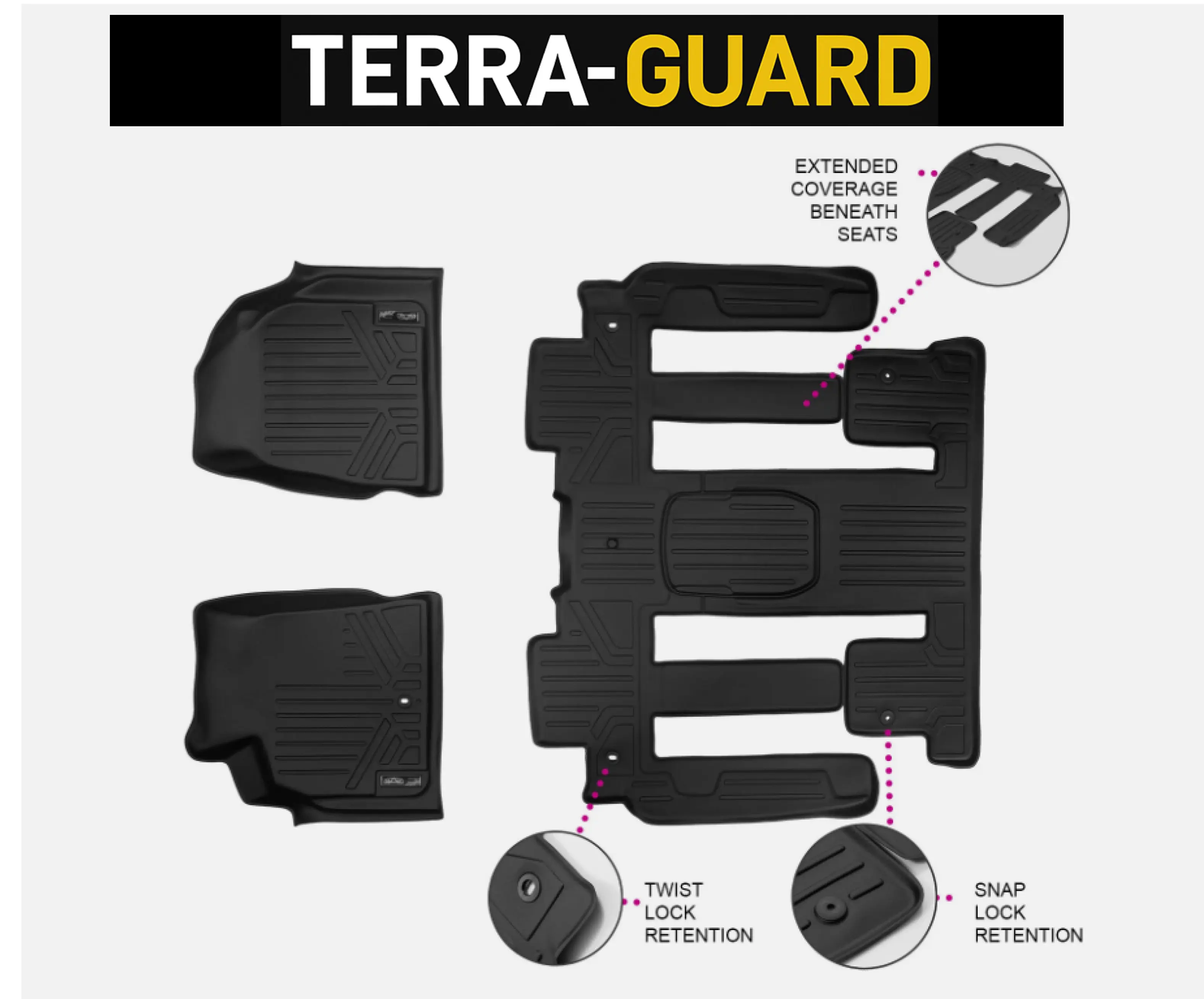 Terra-Guard Custom Fit Floor Mats 3 Row Set Black For 2009 - 2017 Chevy Buick GMC Traverse Enclave Acadia