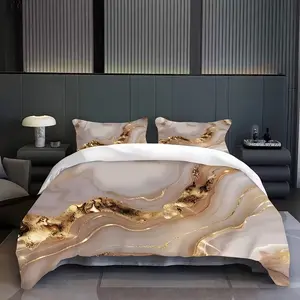 Luxury Marble Texture Bedding Set, Digital Print Quilt Cover Set, Zipper Design, Holiday Gift (1 Quilt Cover + 2 Pillowcases)