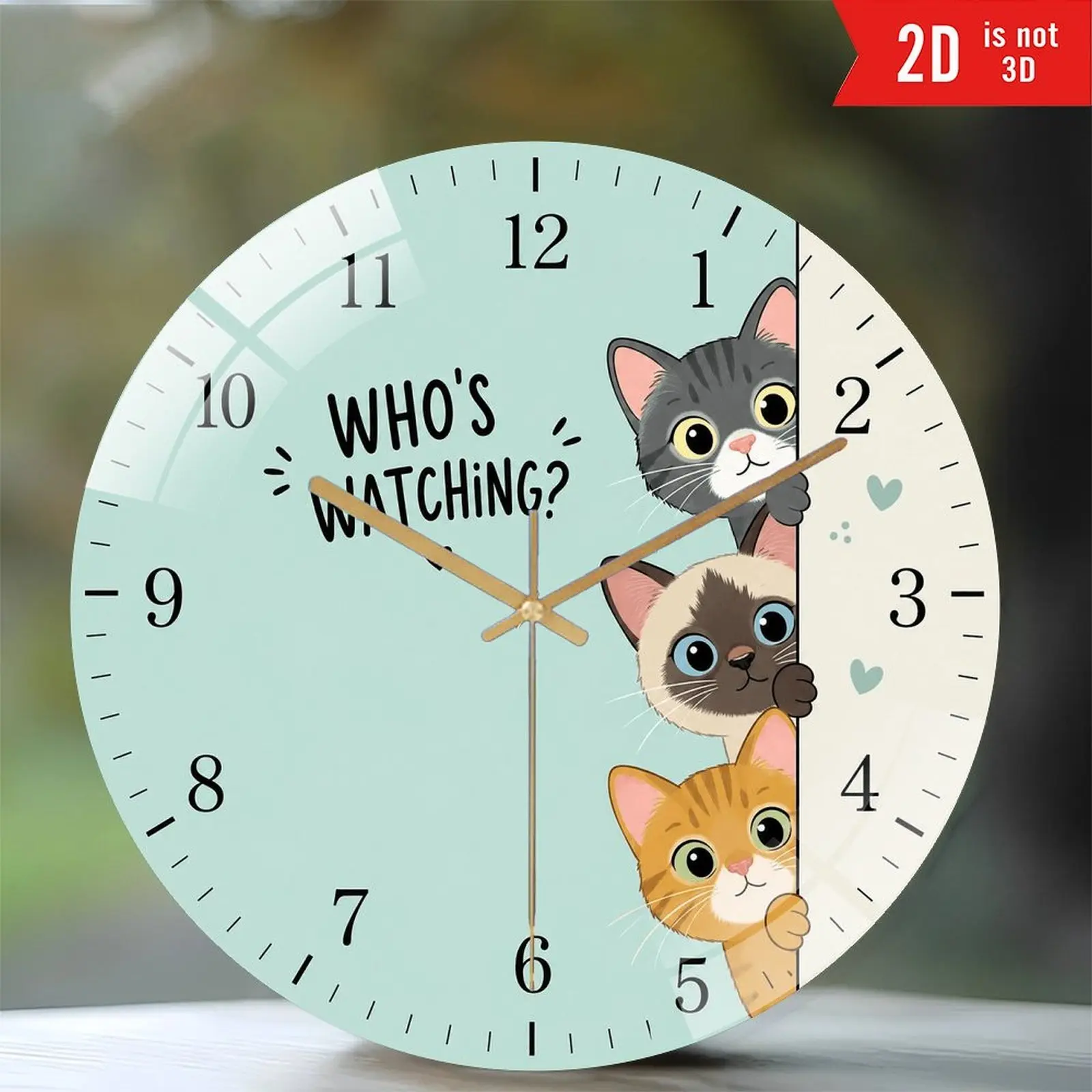 8 Inch Silent Non-Ticking Wall Clock, Cute Cat Who's Watching Acrylic Clock, Easy-to-Read Number Dial, 2D Flat Round Wall Decor, Battery Operated Clock for Bedroom, Kitchen, Living Room, Office, Dorm & Cat Lover Gift