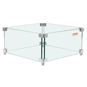 【Summervibes】VEVOR Gas Fire Pit Wind Guard for Square Fire Table, 15 x 15 x 7 inch Clear Tempered Wind Guard for Firepits, 0.31 inch Thick Square Glass Shield, Glass Panel with Hard Corner Bracket & Feet