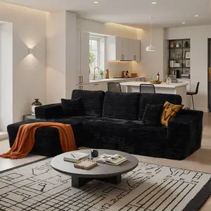 Oversized Chaise Lounge Sofa 106" Cloud Sectional with L-Shape Chaise, Modular Corduroy Cloud Velvet, Upholstered for Living Room Bedroom, Convertible Loveseat Sofa Bed, No Assembly Required Modern with Ottoman Boneless Couch