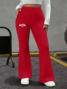 New York Brooklyn 1995 Letter Print Wide Leg Pants, Casual Comfortable All Season Wear, Fashionable Versatile Long Trousers