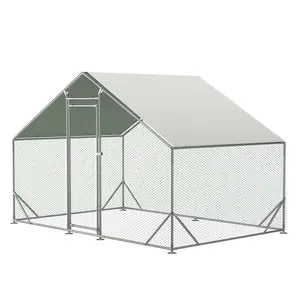 Large Metal Chicken Coop,3x2x1.95m,Walk-in Poultry Cage Hen Run House,Rabbits Habitat Cage,Flat Roofed Cage with Waterproof and Anti-Ultraviolet Cover for Outdoor