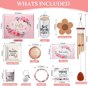 Gifts for Mom from Daughter Son Aunt Birthday Gift Box from Niece Nephew Mama Auntie Present Basket Ideas Coffee Glass Cup Mothers Auntie Birthday Presents Basket Set of 11(For Mom)