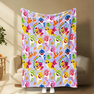 Baby Shark Cartoon Kids Blanket,Cartoon Anime Blanket Soft Flannel Throw for Toddlers, Cute Baby Nap Blanket for Kindergarten, Sofa or Bed, Lightweight Cozy Plush, Skin-Friendly and Warm, Machine Washable, Perfect Gift for Christmas or Birthday