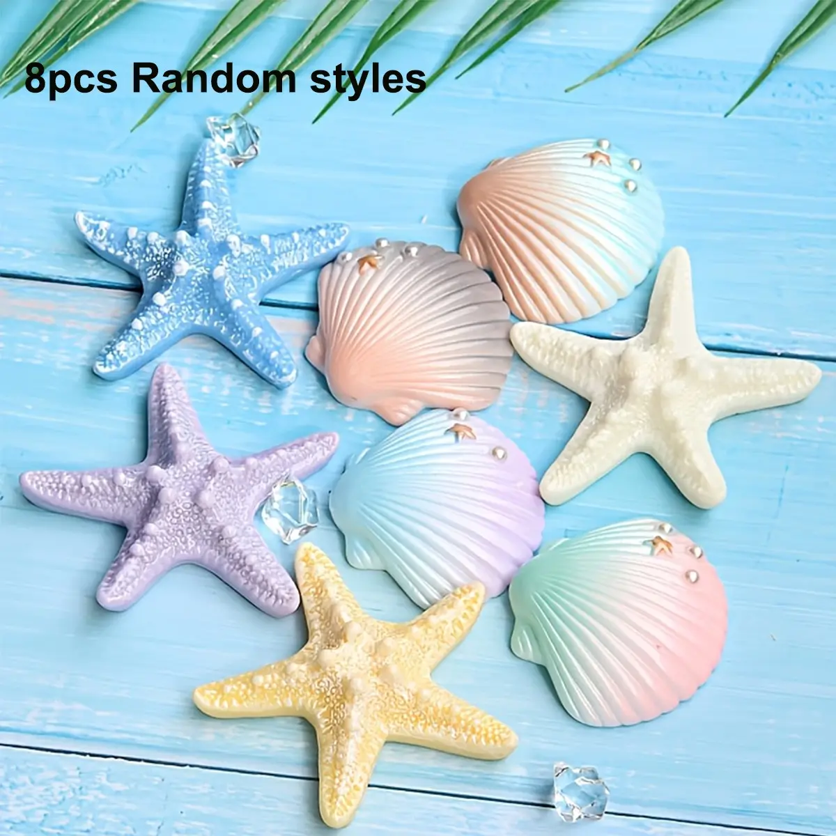 8 Piece Ocean Theme Resin Statues, Starfish and Shell Models, Aquarium Decor, Coastal Home Decoration, Indoor Outdoor Use, Versatile Use, Light Tone