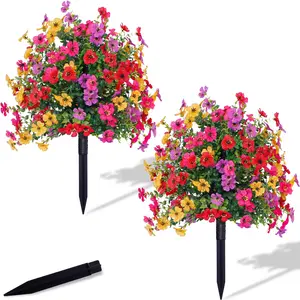 JointlyCreating UV-Resistant Artificial Topiary Ball Flowers with Spike, Mix-Color Faux Bushes for Outdoor Planters, Garden Home Decor