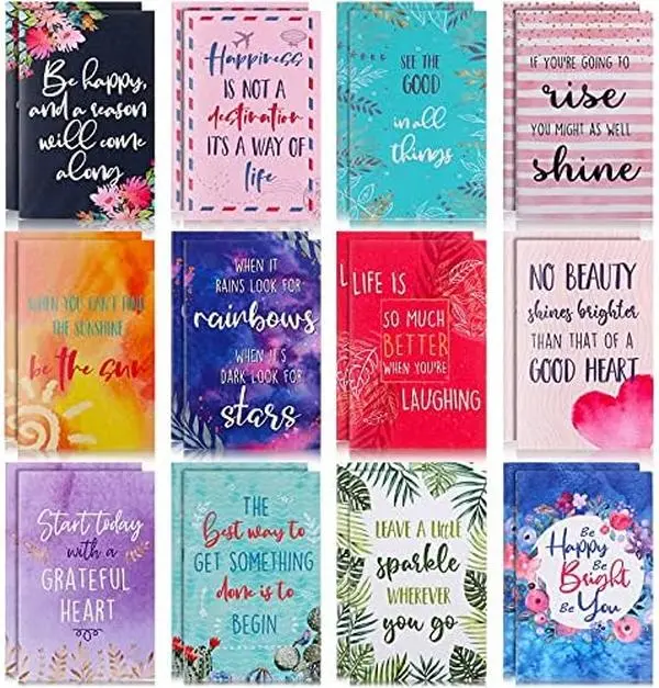 Motivational Pocket-Size Books Bulk Gift Set - 24 Pieces, 12 Styles, 3.2x5 Inches (8x12.5 cm), 16 Sheets/32 Pages, Customized Office Stationery for Teachers, Colleague, Adult Travel Use