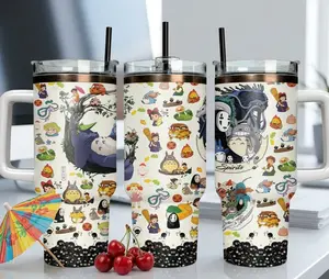 Studio Ghibli Characters 40oz Tumbler, Cartoon Collage Travel Mug Gift