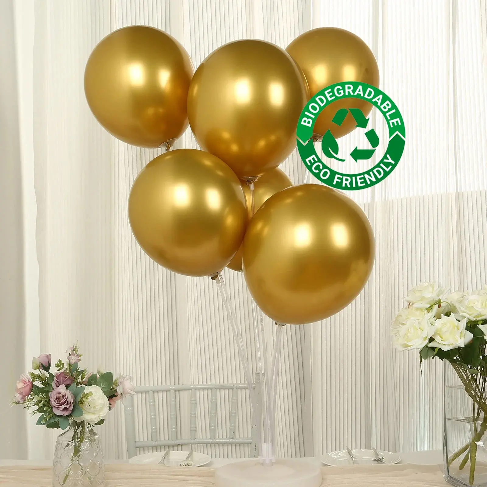 50-Pack 12-inch Thick Metallic Gold Biodegradable Latex Chrome Balloons, Graduation Decoration, Birthday Party Supplies for Baby Shower Events