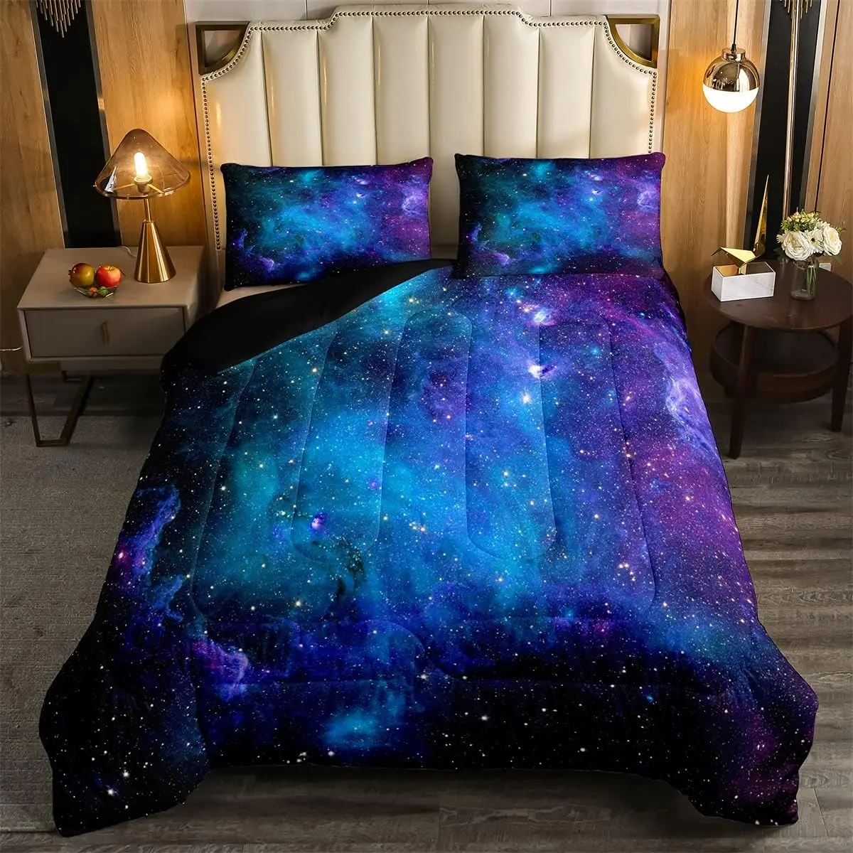 Feelyou Reversible Microfiber Decorative Duvet Cover Set - Queen Size, King Size Option, Purple Galaxy, Black Nebula Night Sky, Moon Stars Prints, All Seasons, Travel-Friendly, Do Not Bleach, Duvetcoverset
