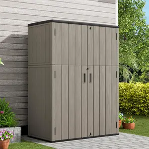 KINPLAY Outdoor Vertical Storage Plastic Shed,57 Cu.ft Outdoor Storage Cabinet Waterproof,Resin Sheds & Outdoor Storage (Brown)