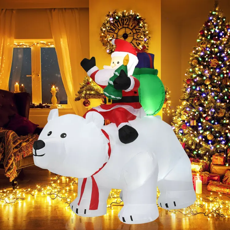 COSTWAY Christmas Inflatables, Multi-Color Lighted Xmas Inflatable Reindeer Sitting on The Ground, Water Bags & Ground Stake, Outdoor Indoor Giant Christmas Decoration for Party Yard Lawn