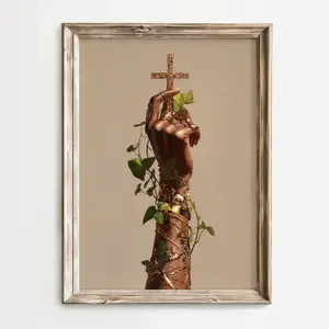 Black Woman Christian Wall Art, Faith Based Botanical Print, African American Luxury Green Nature Poster, Room Decor, Unframed, 5 Sizes (8x12–27x40 inch)