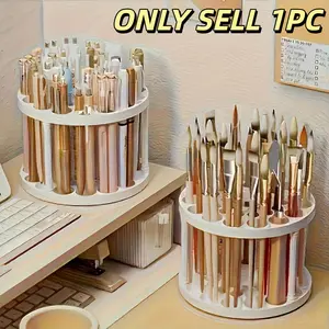 360° Rotating Multi-Compartment Brush Organizer, Plastic Desktop Storage, Space-Saving Makeup Tool Holder, Art Brushes Rack