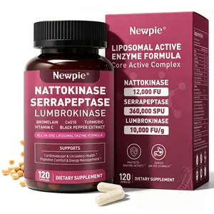 Nattokinase Supplement 12,000 FU (Max Strength) Serrapeptase 360,000 SPU, Lumbrokinase 10,000 FU/g -Systemic Enzymes Complex for Cardiovascular & Circulatory Health Support-120 Capsule