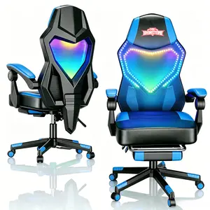 【Mecha Glow Chair】Mr IRONSTONE Gaming Chair, Mecha Style Breathable Mesh Back Esports Chair with LED Lights & Footrest, Ergonomic High-Back Computer Desk Chair for Summer Cooling, Gamer Gift NEW ARRIVAL!!!Level Up Your Setup for Summer!