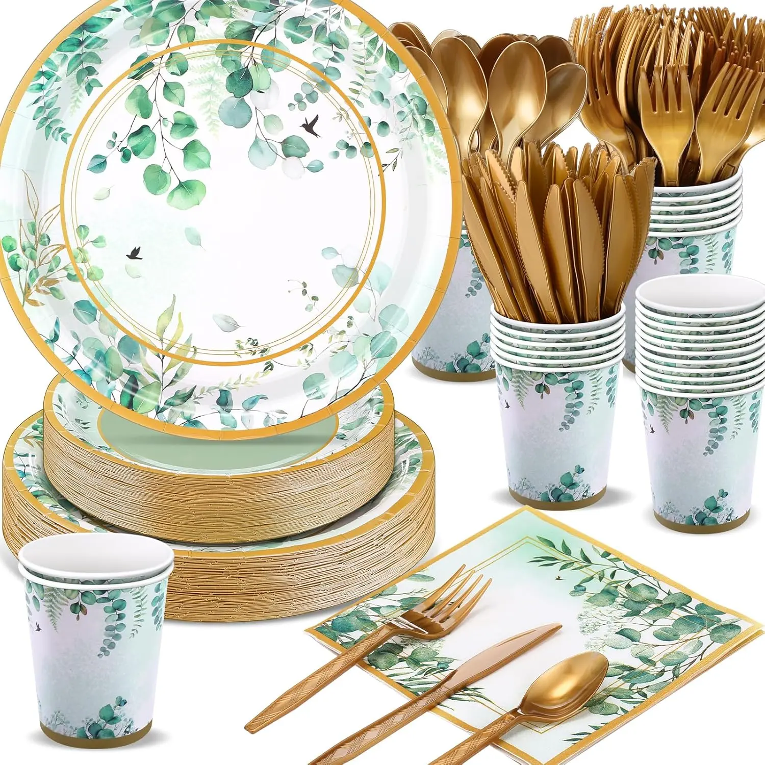 350 Pcs Tea Party Supplies Spring Summer Sage Green Sunflower Tableware Set Disposable Plates Napkins Paper Cups Plastic Cutlery For Birthday Bridal Baby Shower Serves 50(Sage Green)