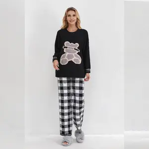Women's Bear-Shaped Pajamas - Autumn/Winter Warm Coats, Home Sets, Fabric Loungewear Pajama Set for Ladies with Long Sleeves - Womenswear