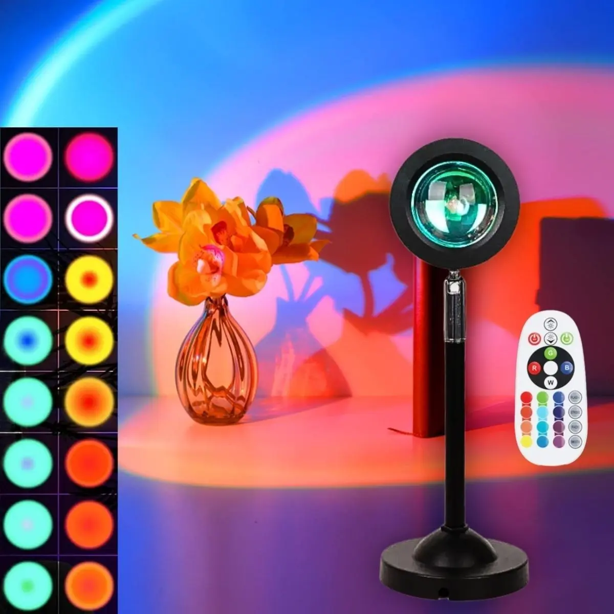 Sunset Projection Lamp with Remote Control, USB Powered, 16 Color Adjustable, Ideal for Bedroom, Party, Restaurant, Birthday Gifts, Modern Mood Lighting, Decorative Atmosphere Lamp, Decorative Lights, Party Lighting Decoration