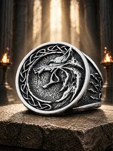 The Armored Kingdom Howling Guardian Wolf Stainless Steel Ring - High-Polish Silver Finish, Unisex Symbol of Strength & Loyalty, Daily Jewelry for Women, Free Ring Sizer Included, Rings For Women