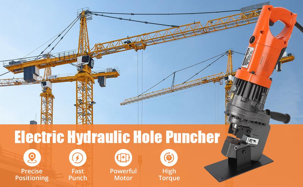 【GARVEE】Electric Hydraulic Hole Punch Machine 1200W 110V with Carbon Brush and 5 Dies for Metal Plates - Suitable for Steel, Iron, Aluminum, Copper, and Hole Sizes Φ1/4"-4/5"