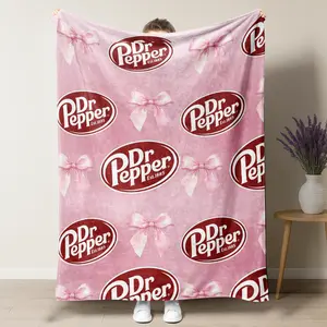 Dr. Pepper  Bow Pink Flannel Throw Blanket - Versatile For Sofa, Bed, Office, Camping- Cozy Nap Blanket