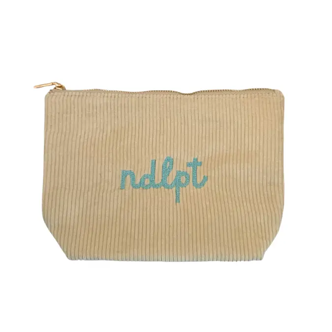 'ndlpt' Embroidered Corduroy Small Project Pouch - Almond