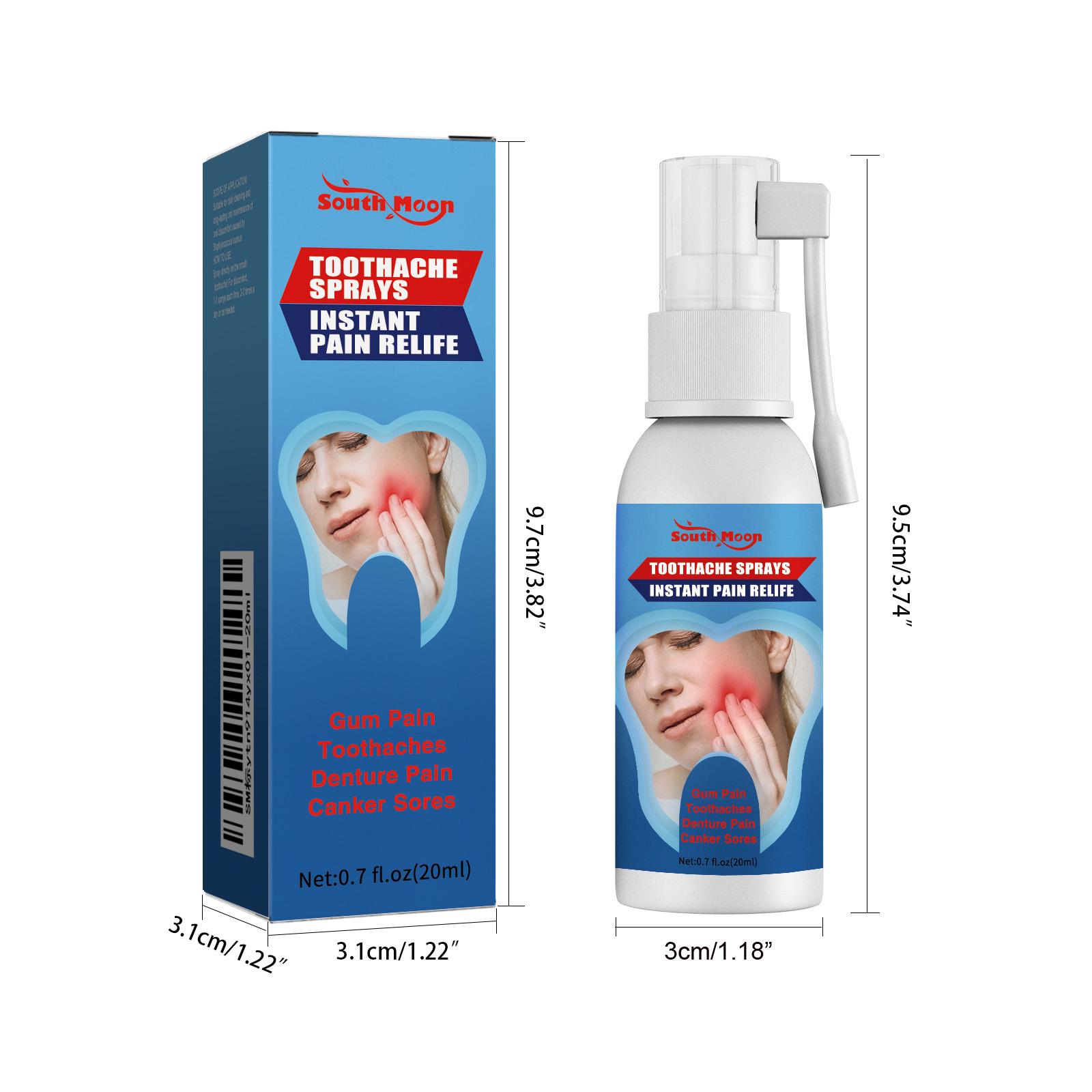 Adult toothache relief spray (oral spray); targets toothache and nerve areas to rapidly numb the affected site, alleviating pain caused by wisdom teeth and inflamed, swollen gums.