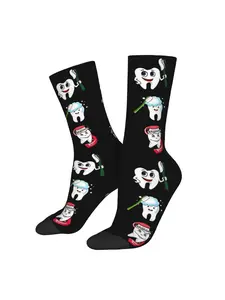 Tooth Teeth Dental Braces Socks | Knit Fabric with All Over Print, Hand Wash or Professional Dry Clean, Perfect for Men by BI