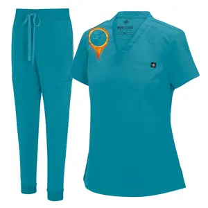 M&M SCRUBS Womens Cool Stretch Modern Tuck-In Top Yoga Jogger Scrub Set Workout Running Clothes Sweat Suit