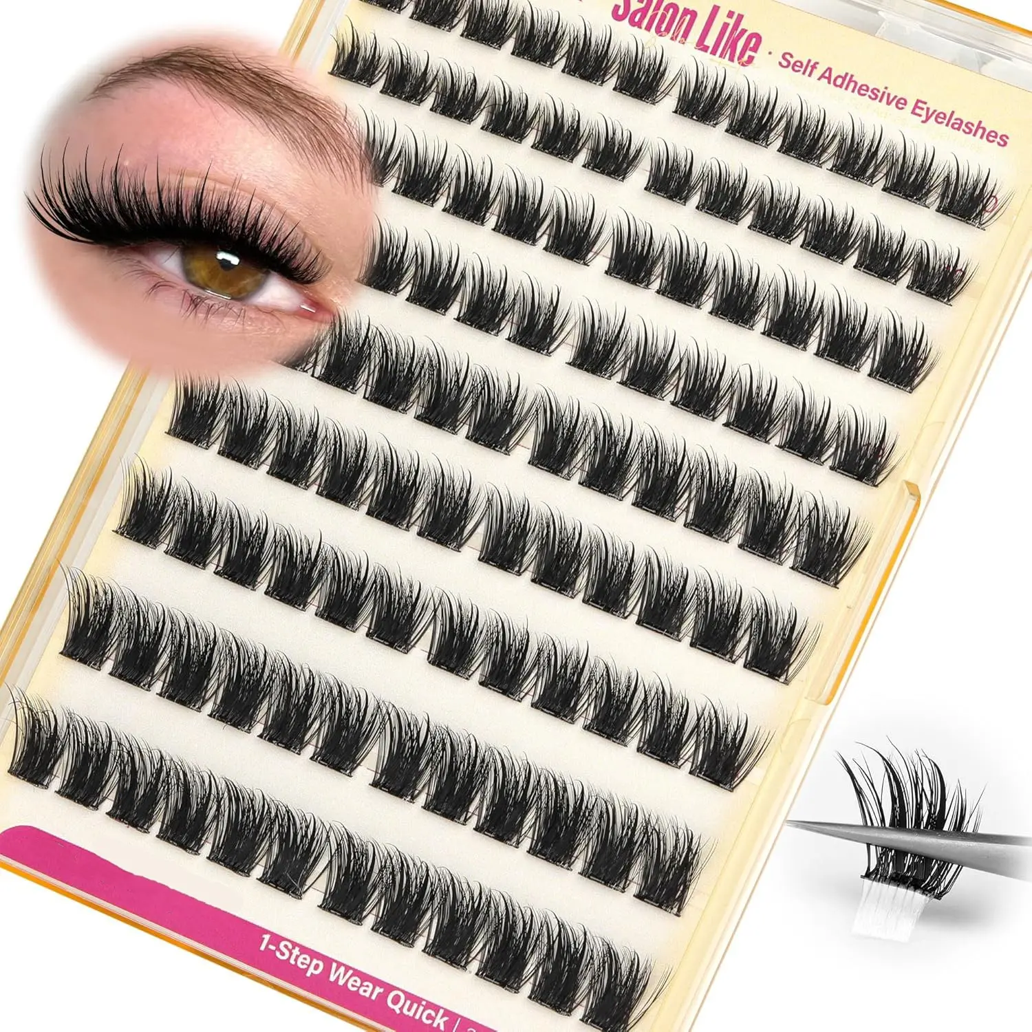 Self-Adhesive False Eyelashes, Voluminous Lightweight Lash Clusters, Volume Lashes, No Glue Needed, Pre-Stuck Lashes 10-16mm, Easy Application, 108 Pieces