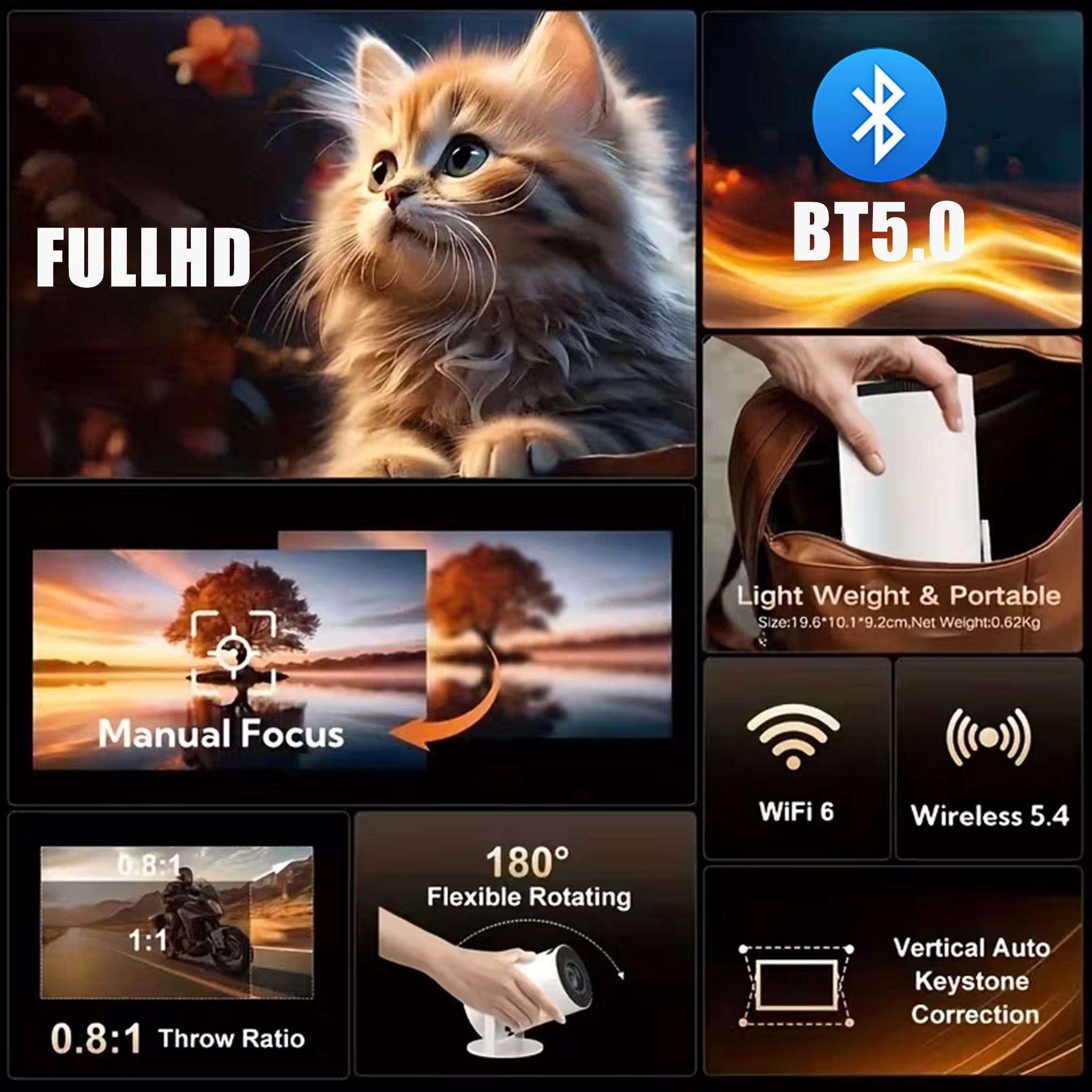 2026 Projector with Wi‑Fi and Bluetooth, mini projector, portable wireless HD movie projector, 180° rotatable, 130-inch screen, manual keystone correction, compatible with HDMI/iPhone/TV stick, suitable for bedrooms and indoor use
