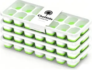 ChefAide Ice Cube Tray with Lid, 4 Packs 56 Cubes Durable Stackable Ice Cube Trays for Freezer with Removable Lids, Easy-Release Plastic & Silicone Ice Tray for Cocktail, Coffee