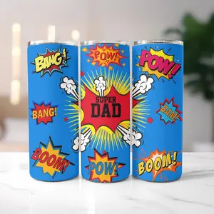 Super Dad Tumbler, Comic Style Dad Gift, Father’s Day 20oz Skinny Tumbler, Superhero Dad Travel Cup, Funny Dad Coffee Mug, Insulated Stainless Steel Drinkware, Gift for Dad