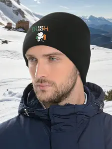 Men's Irish Print Beanie, Warm Knit Hat for St. Patrick's Day, Casual Fitted Beanie for All Seasons, Perfect for Pubs & Outdoor