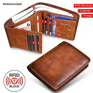 Men's Multi-Functional Vintage Genuine Leather RFID Wallet – Short Stylish Design with ID Window, Credit Card Slots & Money Compartment, Practical Daily Carry & Great Gift Choice