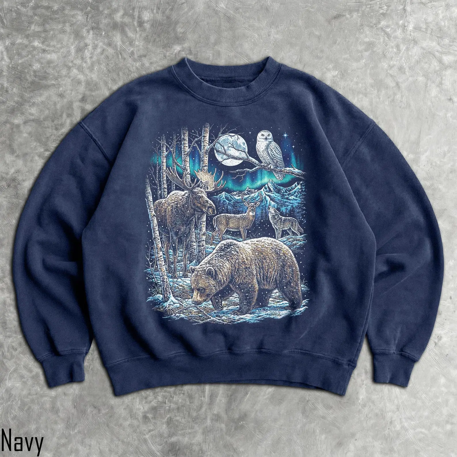 Northern Wilderness Wildlife Bear Moose Wolf Owl Graphic Sweatshirt And T-Shirt | Winter Forest Nature Aesthetic Graphic Pullover Outdoorsy Top