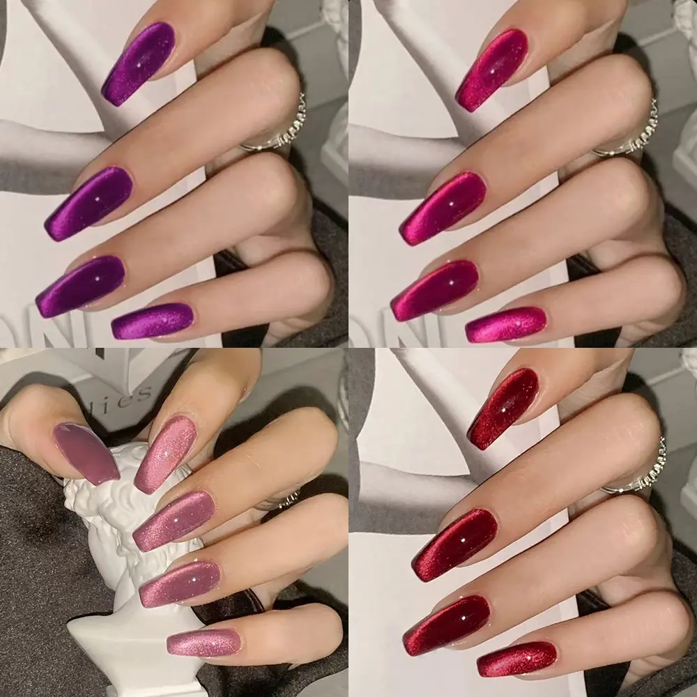 96pcs Box Medium Length Square Shape French Cat Eye Press-On Nails, Artificial Nails, Glossy Acrylic Tips for Women and Girls, Daily Use and Parties, Fake Nails Set