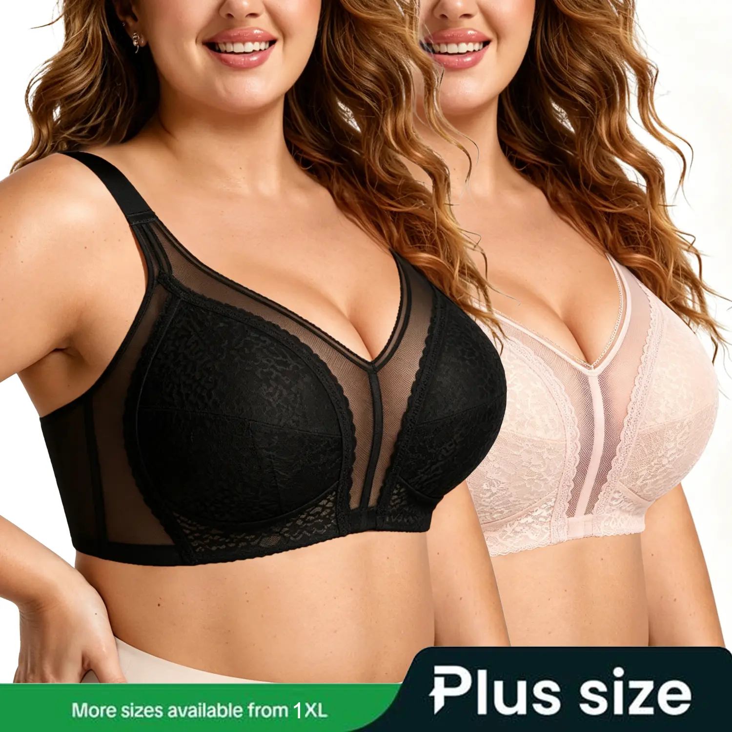 Plus SizeWomen's Plus Size Full Coverage Floral Lace Bra Wireless Minimizer Bra Unlined No Underwire Non-padded Comfort Everyday Bra for Women Large Bust