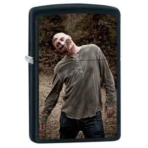 Zippo Lighter - Dead Man Walking Black Matte Classic Zombie Scene Design with Premium Fluid for Zombie Enthusiasts
