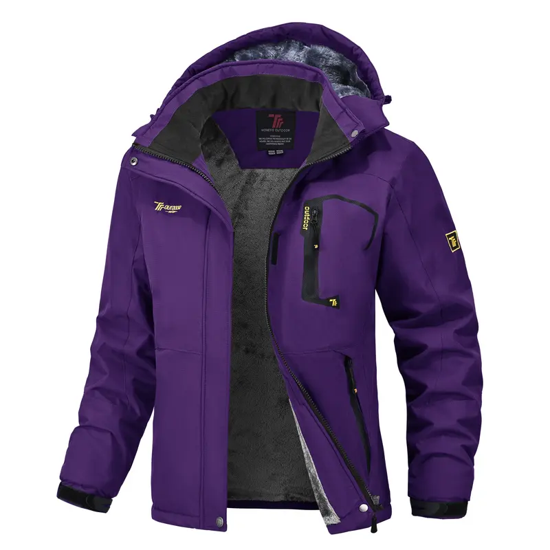 TBMPOY Women's Fitted Polyester Waterproof Warm Hooded Jacket - Wind-Chill Blocking Sports Clothing, Normal Type Female Outdoor Sports Outerwear for Skiing Adventures, Jackets for Women